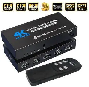 4 Port HDMI 2.0 Switch 4 in 1 Out Metal Housing with IR Remote Control, 4K@60Hz HDMI Switch Splitter Supports HDCP 2.2, 3D 2160P 1080P, Compatible with PS3 PS4 Xbox Game Consoles Model eokCXOY 4 Port HDMI 2.0 Switch 4 in 1 Out Metal Housing with IR Remote Control, 4K@60Hz HDMI Switch Splitter Supports HDCP 2.2, 3D 2160P 1080P, Compatible with PS3 PS4 Xbox Game Consoles Model eokCXOY