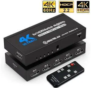 5 Port Metal HDMI 2.0 Switch 5 in 1 Out with IR Remote Control, 5x1 HDMI Switch Splitter Supports 4K@60Hz HDCP 2.2, 3D 2160P 1080P UHD HDR, Compatible with PS3 PS4 Xbox Game Consoles Model OZQ3-4 eokC 5 Port Metal HDMI 2.0 Switch 5 in 1 Out with IR Remote Control, 5x1 HDMI Switch Splitter Supports 4K@60Hz HDCP 2.2, 3D 2160P 1080P UHD HDR, Compatible with PS3 PS4 Xbox Game Consoles Model OZQ3-4 eokC