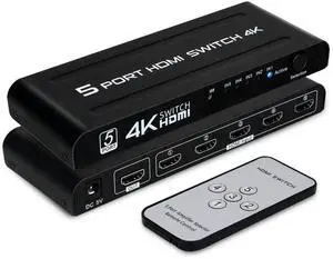 5 in 1 Out 4K HDMI Switch Box, 5 Port HDMI Selector Switcher with IR Remote Control & Auto Switch Function, Support 4K@30Hz HDR HDMI 1.4 HDCP 3D 1080P for HDTV Game Consoles Projector Blu-ray Player 5 in 1 Out 4K HDMI Switch Box, 5 Port HDMI Selector Switcher with IR Remote Control & Auto Switch Function, Support 4K@30Hz HDR HDMI 1.4 HDCP 3D 1080P for HDTV Game Consoles Projector Blu-ray Player