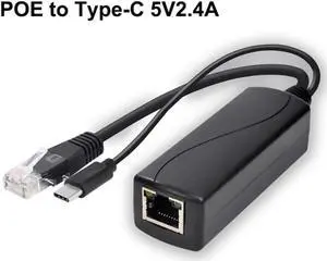 IEEE 802.3af PoE Splitter 48V to 5V 2.4A USB-C Output, 10/100Mbps Power Over Ethernet Converter, PoE Injector Adapter Delivers Power & Data Simultaneously for USB-C Powered Devices IEEE 802.3af PoE Splitter 48V to 5V 2.4A USB-C Output, 10/100Mbps Power Over Ethernet Converter, PoE Injector Adapter Delivers Power & Data Simultaneously for USB-C Powered Devices