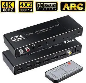 Torpedo Nova HDMI 2.0 4x2 Matrix Switch with ARC & Audio Extractor, 4K@60Hz HDR HDCP 2.2 Support, Optical SPDIF and 3.5mm Stereo Audio Output for Home Theater & Multi-Display Setup Torpedo Nova HDMI 2.0 4x2 Matrix Switch with ARC & Audio Extractor, 4K@60Hz HDR HDCP 2.2 Support, Optical SPDIF and 3.5mm Stereo Audio Output for Home Theater & Multi-Display Setup