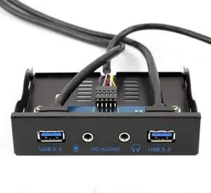 2 Ports USB 3.0 Front Panel Bracket, 3.5 Inch Floppy Drive Bay 19Pin Header to USB3.0 Hub with HD Audio Headphone Microphone Port Extension Cable for Desktop Computer Chassis, Black 2 Ports USB 3.0 Front Panel Bracket, 3.5 Inch Floppy Drive Bay 19Pin Header to USB3.0 Hub with HD Audio Headphone Microphone Port Extension Cable for Desktop Computer Chassis, Black