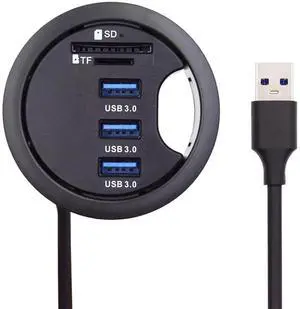 60mm Grommet Hole Flush Mount USB 3.0 Desktop Hub, 3-Port USB Expander with SD TF Micro SD Card Reader, Embedded Desk Docking Station for Office PC Worktable Installation 60mm Grommet Hole Flush Mount USB 3.0 Desktop Hub, 3-Port USB Expander with SD TF Micro SD Card Reader, Embedded Desk Docking Station for Office PC Worktable Installation