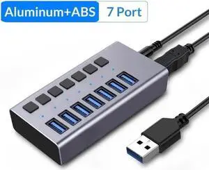 7-Port USB 3.0 Powered Hub with Independent On/Off Buttons, 7 Data Transmission Ports Plus Dedicated Charging Port, Equipped with 12V 3A Power Adapter for High Power Load Connection 7-Port USB 3.0 Powered Hub with Independent On/Off Buttons, 7 Data Transmission Ports Plus Dedicated Charging Port, Equipped with 12V 3A Power Adapter for High Power Load Connection