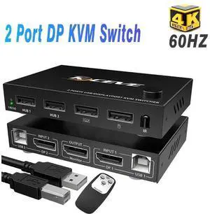2 in 1 Out DP KVM Switch with 2-Port USB 2.0 Hub, 2 Port DisplayPort KVM Switcher Supports 4K@60Hz 3840*2160 Resolution to Share One Monitor Keyboard and Mouse for Two Computers Laptops Servers 2 in 1 Out DP KVM Switch with 2-Port USB 2.0 Hub, 2 Port DisplayPort KVM Switcher Supports 4K@60Hz 3840*2160 Resolution to Share One Monitor Keyboard and Mouse for Two Computers Laptops Servers