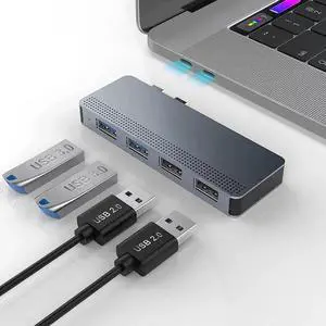4 in 2 Dual USB C Hub Adapter for MacBook Pro 2016-2020 MacBook Air 2018-2020, Type-C Splitter with 2 USB 3.0 High Speed Ports and 2 USB 2.0 Ports Plug and Play Expansion Dock 4 in 2 Dual USB C Hub Adapter for MacBook Pro 2016-2020 MacBook Air 2018-2020, Type-C Splitter with 2 USB 3.0 High Speed Ports and 2 USB 2.0 Ports Plug and Play Expansion Dock