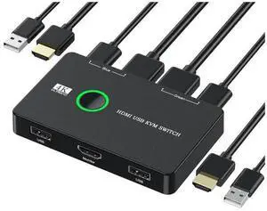 eokCXOY 2 Port 4K HDMI USB KVM Switch Box, 2-in-1 HDMI KVM Switcher Allows 2 Computers to Share One HD Monitor, Keyboard, Mouse and USB Devices Like Printer for Office Home Use eokCXOY 2 Port 4K HDMI USB KVM Switch Box, 2-in-1 HDMI KVM Switcher Allows 2 Computers to Share One HD Monitor, Keyboard, Mouse and USB Devices Like Printer for Office Home Use