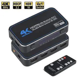 eokCXOY 4 in 1 HDMI Switch with Audio Extractor IR Remote, 4K@60Hz 4X1 HDMI Switcher Support ARC, Optical SPDIF TOSLINK & 3.5mm Audio Jack, 3D 1080P@120Hz for HDTV Game Consoles eokCXOY 4 in 1 HDMI Switch with Audio Extractor IR Remote, 4K@60Hz 4X1 HDMI Switcher Support ARC, Optical SPDIF TOSLINK & 3.5mm Audio Jack, 3D 1080P@120Hz for HDTV Game Consoles
