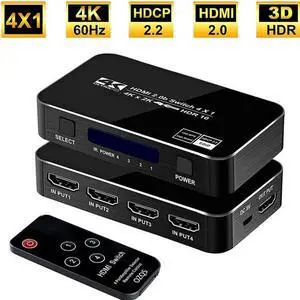 Torpedo Nova 4x1 HDMI Switch 4K 60Hz HDR10 HDCP2.2 18Gbps Auto Switch HDMI Selector with IR Remote for Laptop PS5 Xbox Blu-ray Player TV Projector Monitor Torpedo Nova 4x1 HDMI Switch 4K 60Hz HDR10 HDCP2.2 18Gbps Auto Switch HDMI Selector with IR Remote for Laptop PS5 Xbox Blu-ray Player TV Projector Monitor