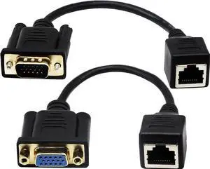 2 Pack 15CM 6 Inch VGA 15Pin Male & Female to RJ45 Female Adapter Cable Cat5 Cat6 Ethernet Cable Extender for Multimedia Video Console Debugging 2 Pack 15CM 6 Inch VGA 15Pin Male & Female to RJ45 Female Adapter Cable Cat5 Cat6 Ethernet Cable Extender for Multimedia Video Console Debugging