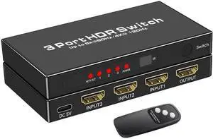 HDMI 2.1 3 In 1 Out Switcher 8K@60Hz 4K@120Hz 48Gbps Bandwidth, HDMI Switch Supports HDCP2.3 VRR ALLM Dolby Vision Atmos for PS5, Game Console, TV and DVD Player HDMI 2.1 3 In 1 Out Switcher 8K@60Hz 4K@120Hz 48Gbps Bandwidth, HDMI Switch Supports HDCP2.3 VRR ALLM Dolby Vision Atmos for PS5, Game Console, TV and DVD Player