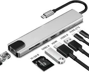 8-in-1 USB C Multiport Docking Station Hub, Type-C Adapter with 4K HDMI, Gigabit RJ45 Ethernet, USB 3.0, USB-C Data Port, SD & TF Card Reader OTG Connector for Laptops 8-in-1 USB C Multiport Docking Station Hub, Type-C Adapter with 4K HDMI, Gigabit RJ45 Ethernet, USB 3.0, USB-C Data Port, SD & TF Card Reader OTG Connector for Laptops