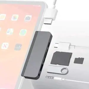 Stouchi 6 in 1 USB C Hub Docking Station for iPad Pro 2018, USB 3.1 5Gbps, USB3.0, 4K HDMI Output, 60W USB-C PD Pass-Through Charging, 3.5mm Audio Jack, SD & Micro SD Card Reader Multiport Dongle Adap Stouchi 6 in 1 USB C Hub Docking Station for iPad Pro 2018, USB 3.1 5Gbps, USB3.0, 4K HDMI Output, 60W USB-C PD Pass-Through Charging, 3.5mm Audio Jack, SD & Micro SD Card Reader Multiport Dongle Adap