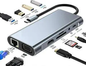 11 in 1 USB C Docking Station Multiport Hub with 4K HDMI, VGA, Gigabit RJ45 Ethernet, USB3.0, 3×USB2.0, 100W PD Charging, 3.5mm Audio Jack, Compatible with MacBook Laptops HDD Xbox Printer Keyboard Mo 11 in 1 USB C Docking Station Multiport Hub with 4K HDMI, VGA, Gigabit RJ45 Ethernet, USB3.0, 3×USB2.0, 100W PD Charging, 3.5mm Audio Jack, Compatible with MacBook Laptops HDD Xbox Printer Keyboard Mo