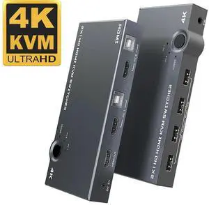 2 Port HDMI KVM Switch 4K 60Hz USB 2.0, 2 Computers Share One Monitor Keyboard Mouse Set, Compatible with Wired & Wireless Keyboards Mice for Office Desktop Work 2 Port HDMI KVM Switch 4K 60Hz USB 2.0, 2 Computers Share One Monitor Keyboard Mouse Set, Compatible with Wired & Wireless Keyboards Mice for Office Desktop Work