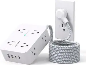 Surge Protector Power Strip 15 Ft Long Cord, Extension Cord 15 Feet with 8 Outlets 4 USB Ports(2 USB C), Flat Plug, Desk Charging Station for Home Office College Dorm Room Essentials