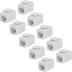 10-PACK CAT6 RJ45 Keystone Jack Female Coupler Insert Snap-in Connector Socket Adapter Port for Wall Plate Outlet Panel - White
