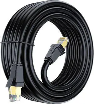 Cat 8 Ethernet Cable 25 ft, Ethernet Cable with Gold-Plated RJ45 Connector, Cat 8 Network Cable, LAN Internet Cable for Modems, Routers, Network Switch, High Speed Ethernet Cable (Black)