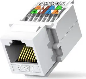 10-Pack Cat6 Tool-Less RJ45 Keystone Jack, No Punch-Down Tool Required Module Coupler (Not compatible with Patch Panel), White