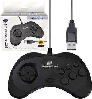 Retro-Bit Official Sega Saturn USB Controller Pad (Model 2) for Sega Genesis Mini, PS3, PC, Mac, Steam, Switch - USB Port (Black)