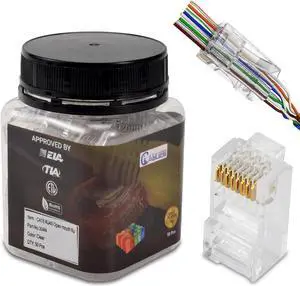 NewYork Cables Cat 6 Pass Through RJ45 Connectors - Cat 6 Ends / Cat6 Connector EZ to Crimp Modular Plug for Solid or Stranded UTP Network Cable - Gold Plated 8P8C Ethernet Pass Through Plug (50Pack)