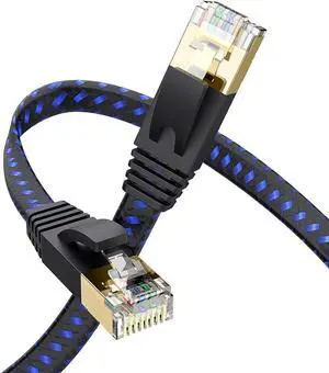 Cat 7 Ethernet Cable Cat7 High Speed Flat Gigabit RJ45 LAN Cable 10Gbps Shielded Internet Network Patch Cord Compatible for Gaming PS5 PS4 PS3 Xbox PC Laptop Modem Router Computer 25FT