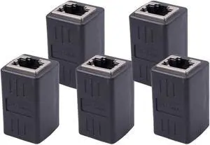 Ethernet Extender RJ45 Couplers Network Cable Coupler Internet Female to Female Connector Inline Coupler for Cat5/ Cat5e/ Cat6/ Cat7 Ethernet Extension Cable (5 Pack Black)