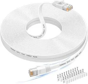 Ethernet Cable 100 ft, High Speed Cat 6e/Cat 6 Long Ethernet Cable with Snagless Rj45 Connector, High Speed Patch Cord Than Cat5e/Cat5, Flat White Shielded LAN Cable for Modem