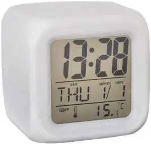 Digital LED Color Change Alarm Clock, Multi-Functional Calendar Temperature Display, Mute Students Wake Up Alarm Clock with 7 Color Nightlight for Bedroom