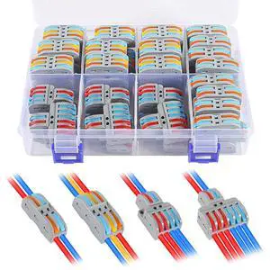 65PCS Lever Wire Connectors, 2 in 2 Out/2 in 4 Out/2 in 6 Out /3 in 3 Out Quick Wire Connectors Kit Assortment Lever Connector Kit for Compact Inline Terminals - 28-12 AWG 65PCS Lever Wire Connectors, 2 in 2 Out/2 in 4 Out/2 in 6 Out /3 in 3 Out Quick Wire Connectors Kit Assortment Lever Connector Kit for Compact Inline Terminals - 28-12 AWG