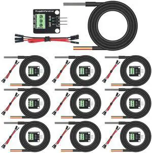 anicorn 10Pack DS18B20 Temperature Sensors Kit 1m/39.3" Cable Waterproof with Stainless Steel Probe for Arduino Raspberry Pi anicorn 10Pack DS18B20 Temperature Sensors Kit 1m/39.3" Cable Waterproof with Stainless Steel Probe for Arduino Raspberry Pi