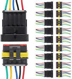 anicorn 10 PACK 5 Pin Way Electrical Wire Connector Male Female Plug Socket Quick Disconnect Waterproof Plug Play for Car, Truck, Boat, and Other Wire Connections anicorn 10 PACK 5 Pin Way Electrical Wire Connector Male Female Plug Socket Quick Disconnect Waterproof Plug Play for Car, Truck, Boat, and Other Wire Connections