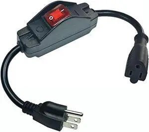 Black 3 Prong Extension Cord with Waterproof Switch14AWG Heavy Duty Short Extension Cord with RED LED On Off Switch