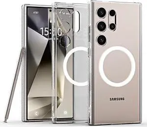for Galaxy S24 Ultra Case [Magsafe Compatible] [Non-Yellowing] Drop Protection, Hard Back Cover Shockproof Edge Slim Phone Case Designed for Samsung Galaxy S24 Ultra Clear