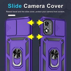 Janmitta Compatible with Moto G Play 2024 Case Built in Slide Camera Lens Cover+Screen Protector+Ring Holder,Heavy Duty Shockproof Full Body Protective Phone Cover,Purple
