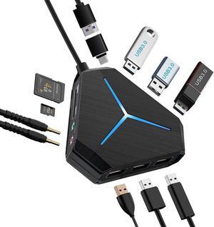 10-Port USB Hub 3.0/2.0, USB C Hub with 3.2ft/1m Long Cord, SD/TF Card Reader, USB Splitter for Laptop, Keyboard, Mouse, Mac, PC, Ipad Pro, Surface Pro and USB C Devices
