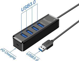 SmartQ H302A 4-Port USB 3.0 Hub,with 2 ft Extended Cable Transfer USB Splitter for Laptop, Compatible with Windows PC, Mac, Printer, Mobile HDD (2 ft)