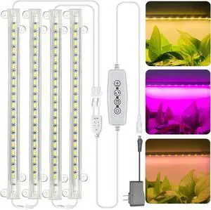 Grow Light for Indoor Plants Abonnyc 96 LEDS Plant Grow Light Strips 10 Inch Warm White Light & Red Light Full Spectrum with Auto On/Off Timer Sunlike Small Grow Lamp for Hydroponics Succulent, 4 Bars