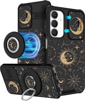 for Samsung Galaxy A15 5G Phone Case - [2in1] Women Cute Girls Phone Cover Sun Moon Black Aesthetic Camera Cover Compatible with MagSafe Ring Holder Stand for Samsung A15 5G Cases 6.5