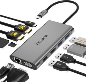 USB C Docking Station Dual Monitor, 11 in 1 USB C Hub Triple Display, USB C to Dual HDMI Adapter with Dual 4K, VGA, Ethernet, 100W PD, 4USB