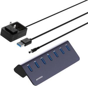 7 Ports Powered USB HUB 2nd Generation 10GB Super Speed External USB Port USB 3.2 Aluminium USB Hub for Computer, Mac, PCs, Smartphone & Tablets Computer Multiple USB Hub (POWERED USB)