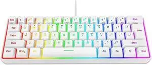 Snpurdiri 60% Wired Gaming Keyboard, 61 Keys RGB Backlit Wrist Rest Ultra-Compact Mini Waterproof Keyboard for PC Computer Gamer (White)