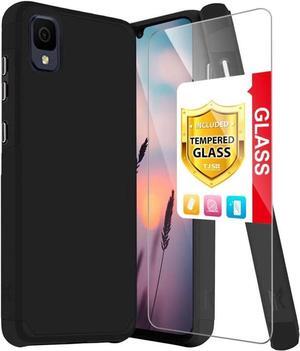 TJS for Alcatel TCL 30 Z T602DL Case, TCL 30 LE Case, with Tempered Glass Screen Protector, Dual Layer Hybrid Shockproof Drop Protection Impact Phone Case Cover for TCL 30Z / TCL 30LE (Black)