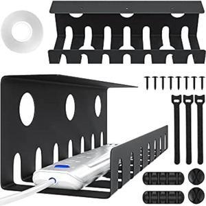 2 Pack Under Desk Cable Management Tray, Metal Cable Tray Basket for Wire Management, No Drill/Drill PC Cord Organizer for Home Office Computer Desk Cable Hider, 15.75x4.72x4.72in, Black Raceway