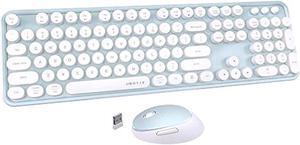 UBOTIE Colorful Computer Wireless Keyboard Mouse Combos, Typewriter Flexible Keys Office Full-Sized Keyboard, 2.4GHz Dropout-Free Connection and Optical Mouse (Green-White)