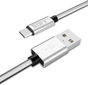 LHJRY USB Type C Cable, [6.6ft 2 Pack] Metal Braided Indestructible Chew Proof 3A Fast Charging Cord for Samsung Galaxy Note 20 10 9 S21 S20 S10 S9 S8, LG V50 V20 G5 and Other USB C Charger,Silver
