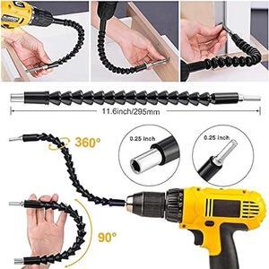 Flexible Drill Bit Extension Set, 105° Right Angle Drill Attachment, 1/4 3/8 1/2 Hex Shank Impact Driver Socket Adapter Rotatable Socket, Bendable Drill Bit Extension and Screwdriver Bit Kit