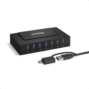 Plugable 7-in-1 USB Powered Hub for Laptops with USB-C or USB 3.0 - USB Power Station for Multiple Devices and USB Data Transfer with a 60W Power Adapter, Driverless