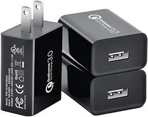 [3-Pack] Quick Charge 3.0, FONKEN 18W 3A USB Wall Charger QC 2.0/3.0 Adapter Fast Charger Block Compatible for Wireless Charger, iPhone iPad, Samsung S10/S9/S8/Note 9/8, LG G5, HTC 10 (Black)
