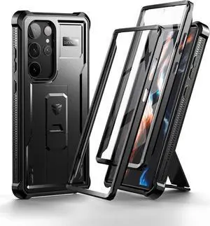 Dexnor for Samsung Galaxy S23 Ultra Case, Double Front Frame & Stand, Shock Absorber Technology Drop Protection, Robust Mobile Phone Case, Shockproof Protective Case - Black